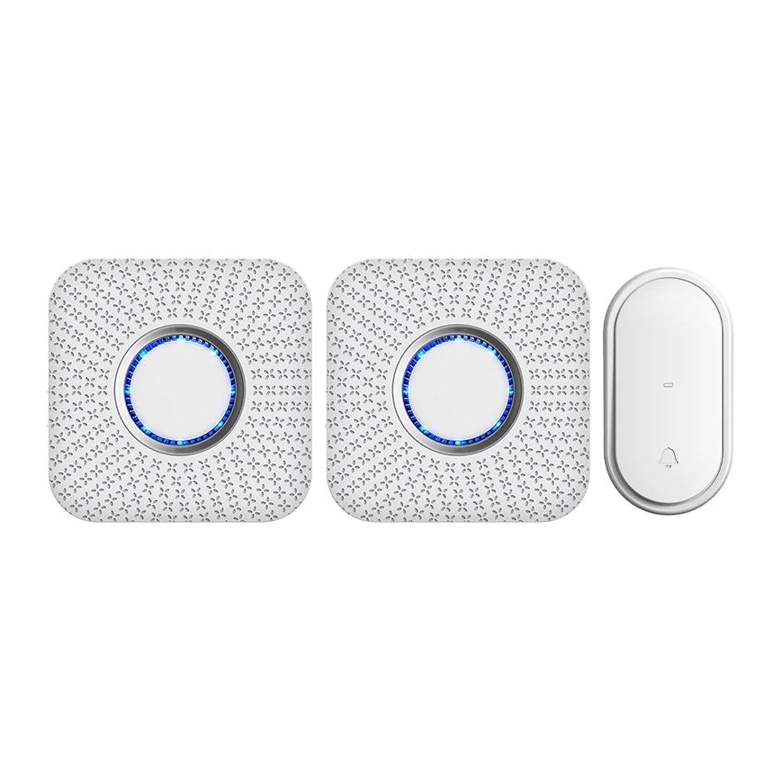 Set van 2 draadloze deurbellen voor in het stopcontact, kinetisch, 230V, wit