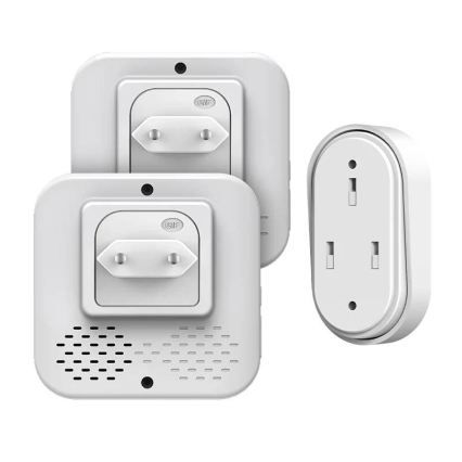 Set van 2 draadloze deurbellen voor in het stopcontact, kinetisch, 230V, wit