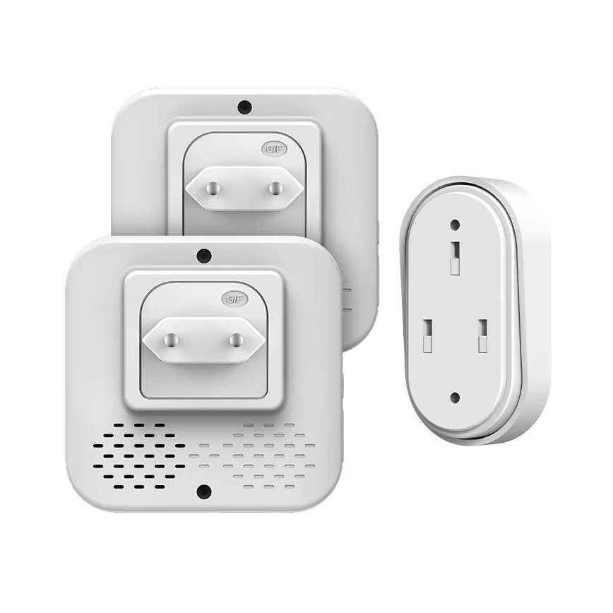Set van 2 draadloze deurbellen voor in het stopcontact, kinetisch, 230V, wit