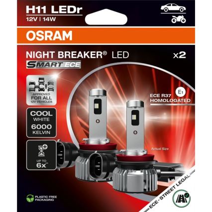 Set van 2 LED-autolampen NIGHT BREAKER SMART H11 PGJ19-2/14W/12V 6000K - Osram