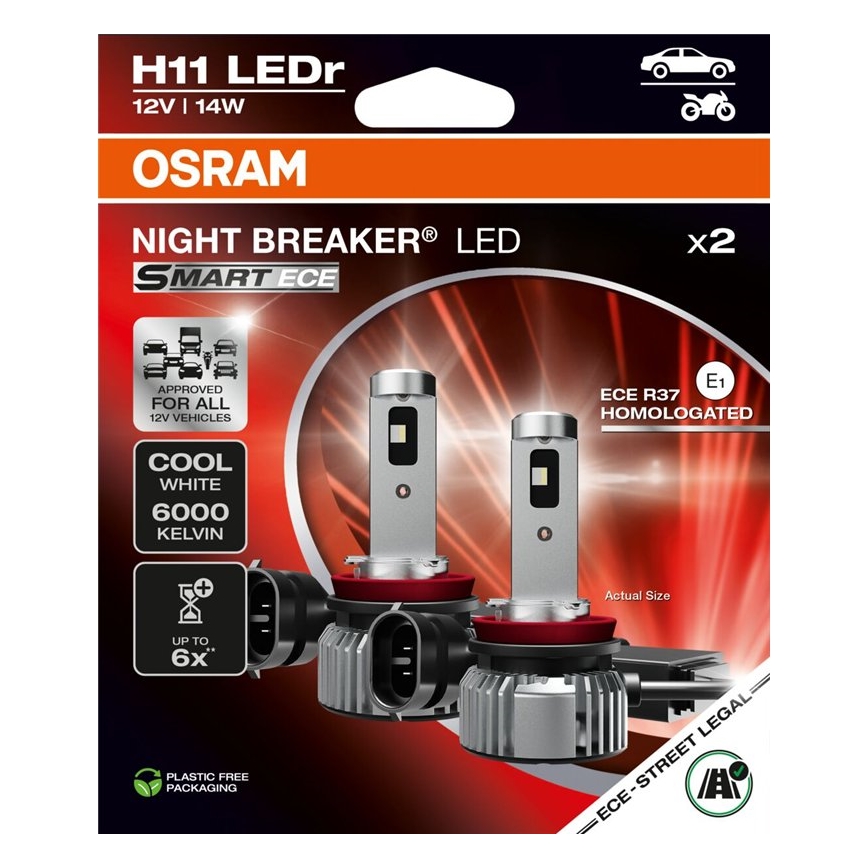 Set van 2 LED-autolampen NIGHT BREAKER SMART H11 PGJ19-2/14W/12V 6000K - Osram