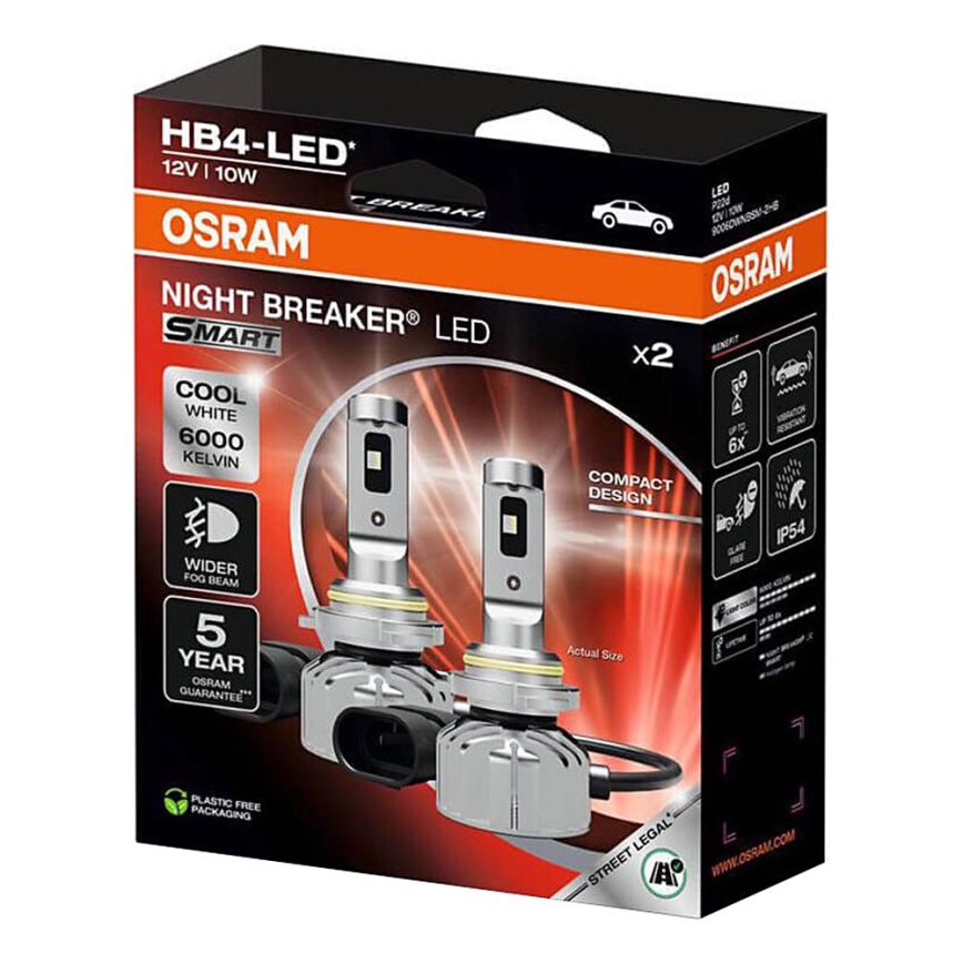 Set van 2 LED-autolampen NIGHT BREAKER SMART HB4 P22d/10W/12V 6000K - Osram