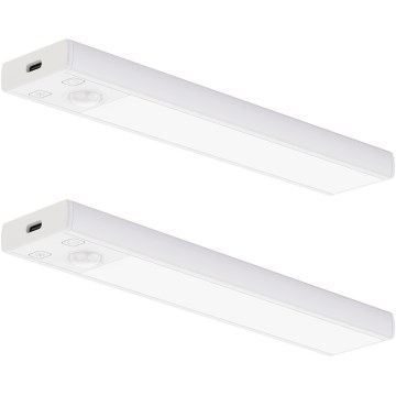 Set van 2 oplaadbare LED-meubelverlichting met bewegings- en schemersensor VIRO LED/1W/3,7V 800 mAh 3000/4000/6500K 20 cm wit