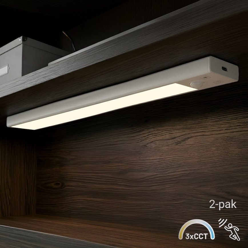 Set van 2 oplaadbare LED-meubelverlichtingen met bewegings- en schemersensor VIRO LED/1,2W/3,7V 800 mAh 3000/4000/6500K 30 cm wit