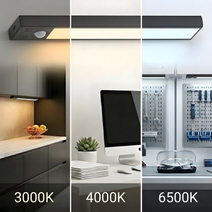 Set van 2 oplaadbare LED-meubelverlichtingen met bewegings- en schemersensor VIRO LED/1,2W/3,7V 800 mAh 3000/4000/6500K 30 cm zwart