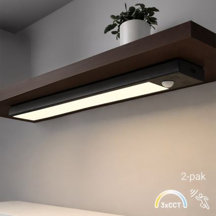 Set van 2 oplaadbare LED-meubelverlichtingen met bewegings- en schemersensor VIRO LED/1,2W/3,7V 800 mAh 3000/4000/6500K 30 cm zwart