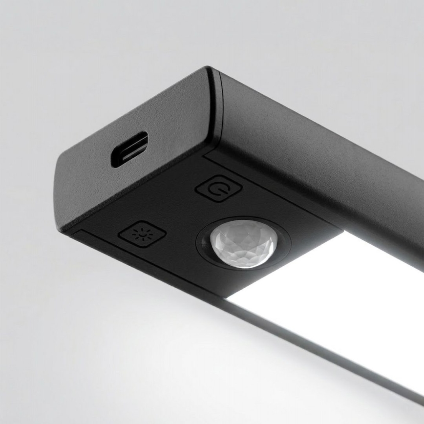 Set van 2 oplaadbare LED-meubelverlichtingen met bewegings- en schemersensor VIRO LED/1,2W/3,7V 800 mAh 3000/4000/6500K 30 cm zwart