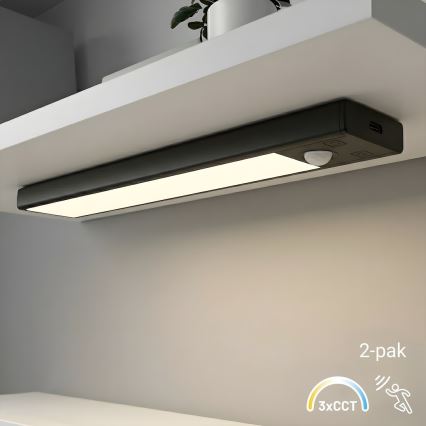 Set van 2 oplaadbare meubelverlichting met bewegings- en schemersensor VIRO LED/1W/3,7V 800 mAh 3000/4000/6500K 20 cm zwart