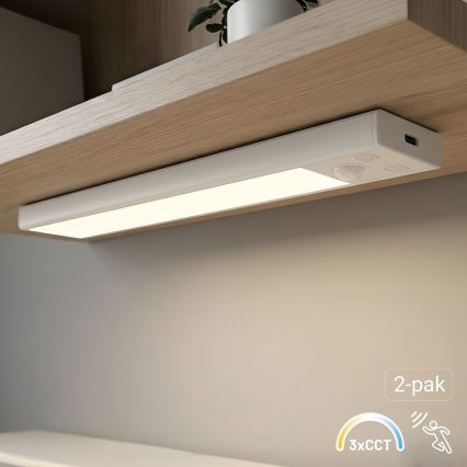 SET 2x LED oplaadbare meubelverlichting met bewegings- en schemersensor VIRO LED/1W/3,7V 800 mAh 3000/4000/6500K 20 cm wit
