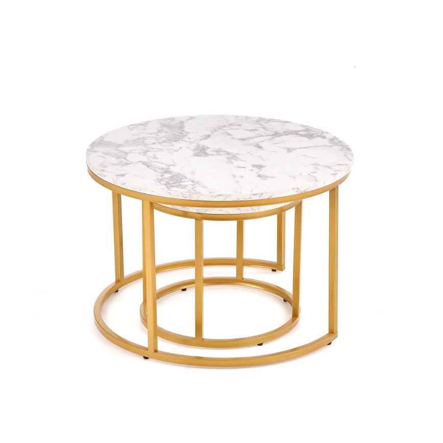 Set van 2 PACILA salontafels, marmerdecor/goud