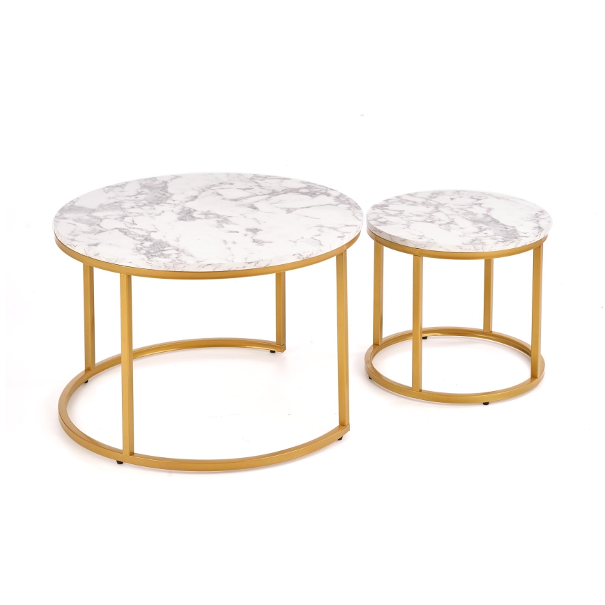 Set van 2 PACILA salontafels, marmerdecor/goud