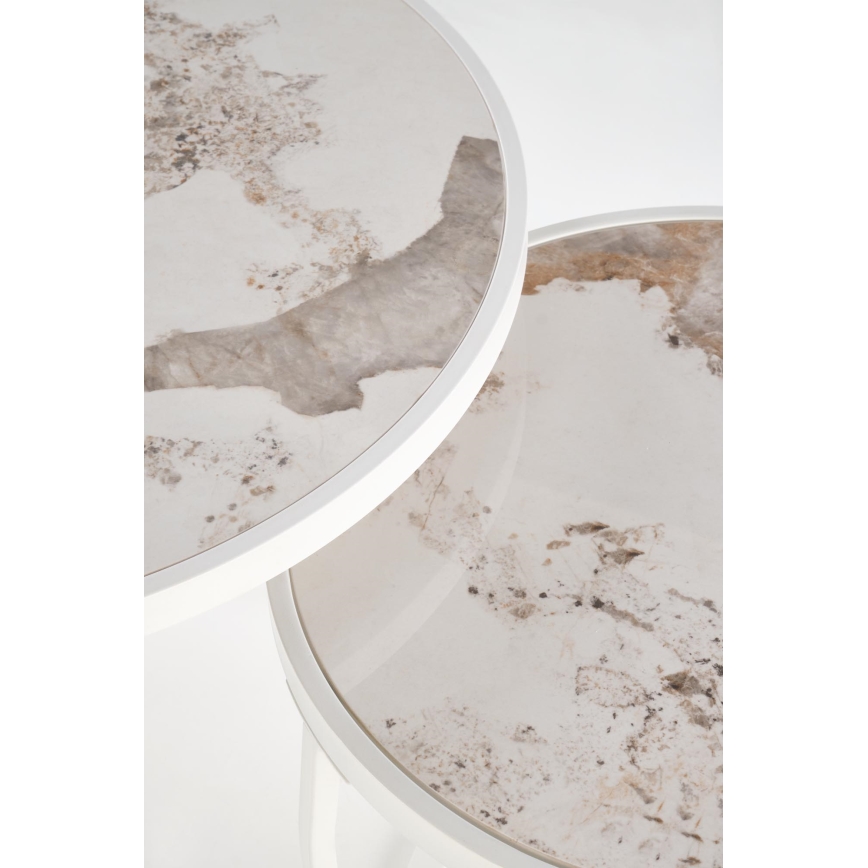 Set van 2 salontafels AURORO beige/wit