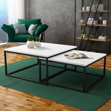 SET van 2 salontafels DUAL 76x76/66x66 cm zwart/wit
