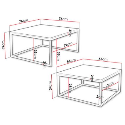 SET van 2 salontafels DUAL 76x76/66x66 cm zwart/wit