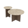 Set van 2 salontafels PURO Ø 40/70 cm notenhout/travertijn
