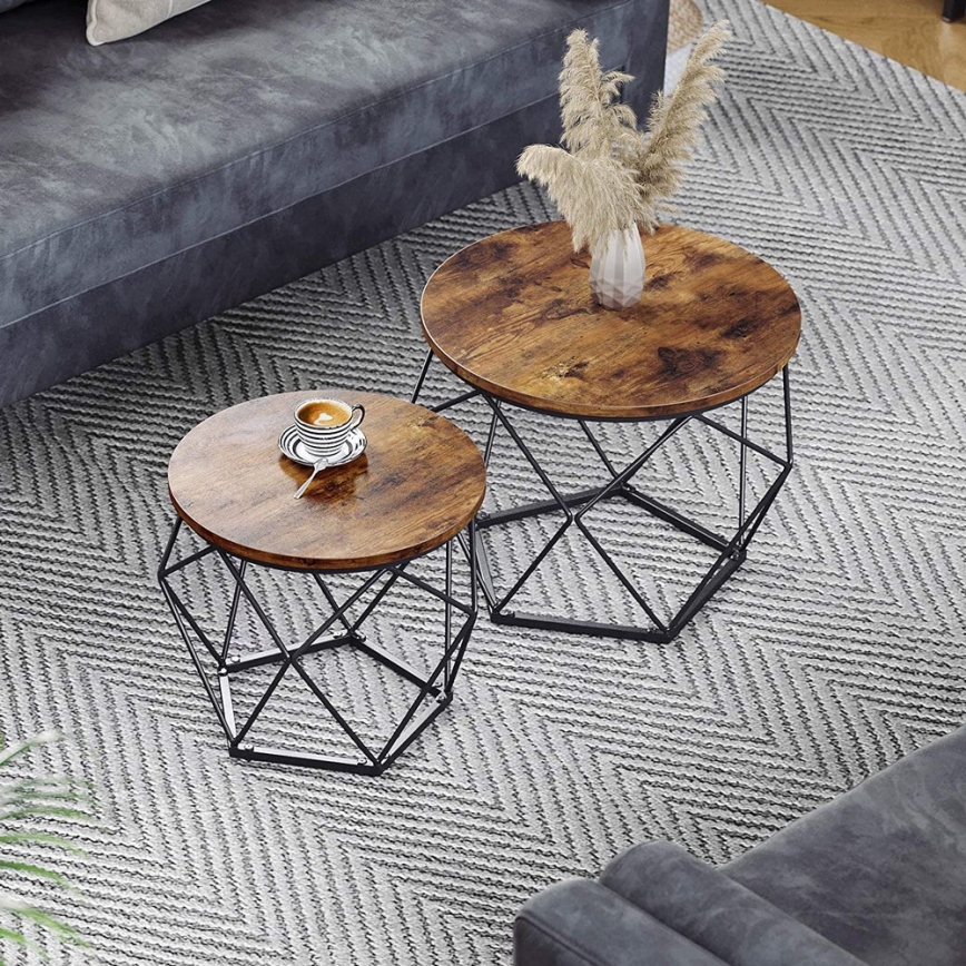 Set van 2 salontafels TALIA bruin/zwart