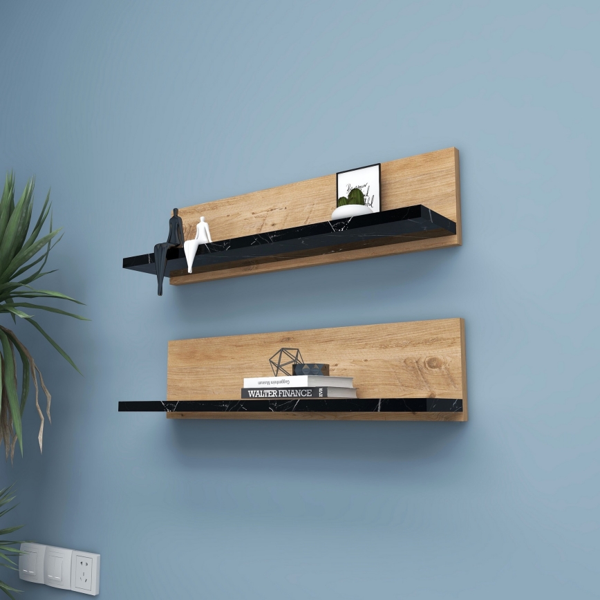 Set van 2 SHELFIE-planken, grenen/zwart