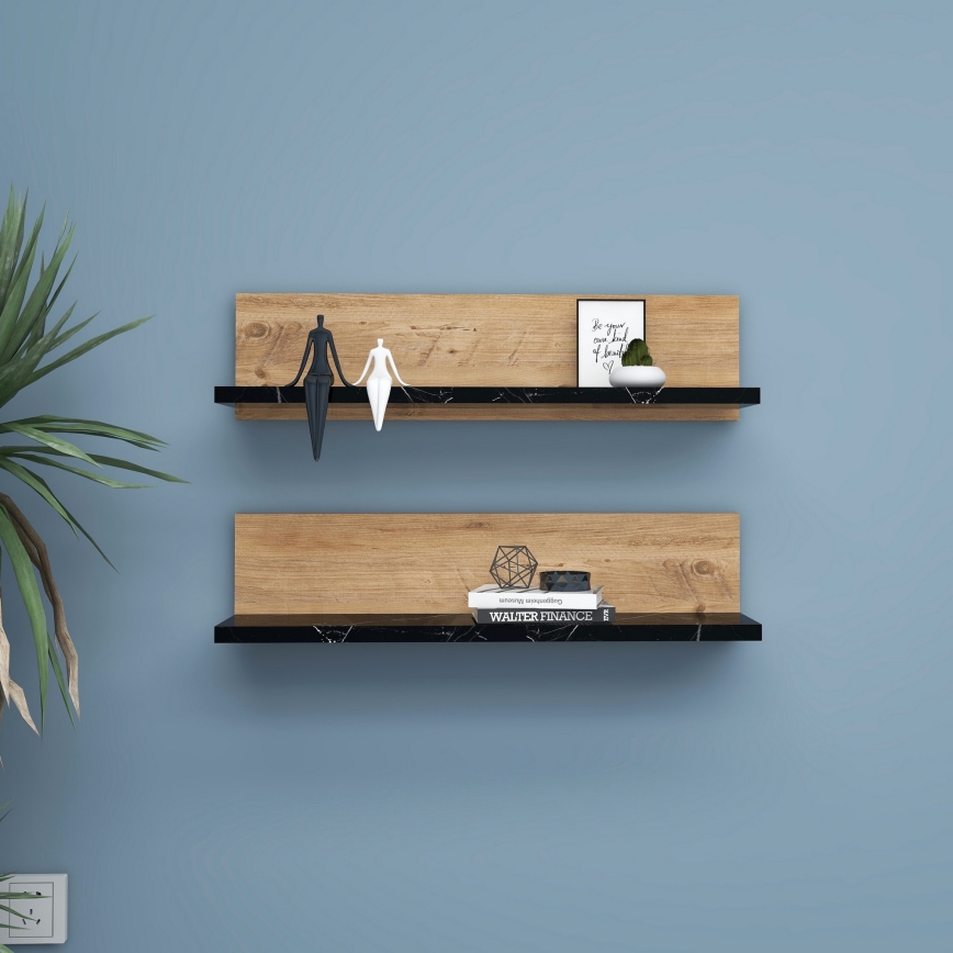 Set van 2 SHELFIE-planken, grenen/zwart
