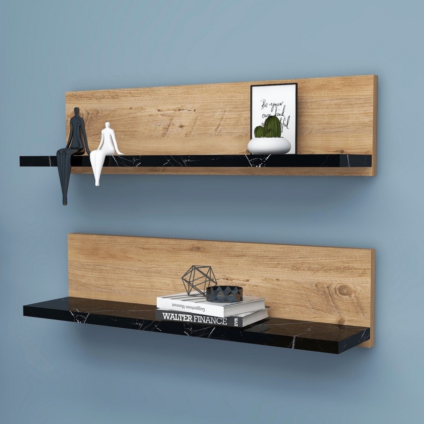 Set van 2 SHELFIE-planken, grenen/zwart