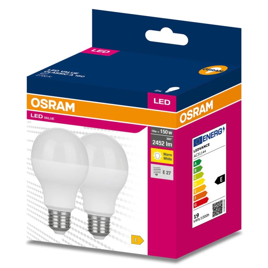 Set van 2 VALUE CLASSIC LED-lampen E27/19W/230V 2700K - Osram