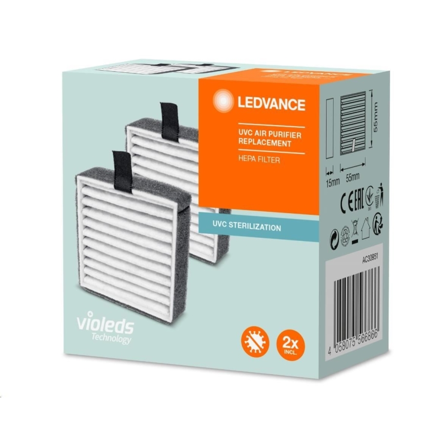 SET van 2 Vervangende HEPA filters voor luchtreinigers PURIFIER UVC