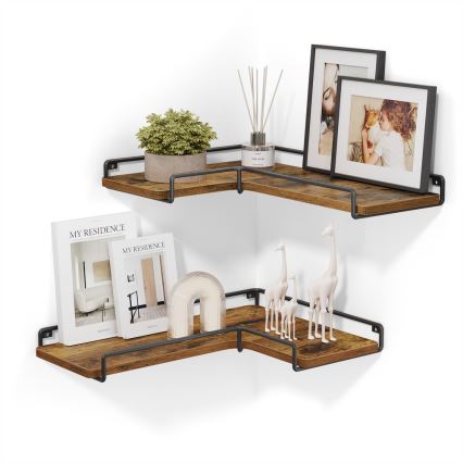 Set van 2 wandplanken SHELFY 40x10x29 cm bruin/zwart