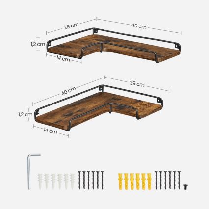 Set van 2 wandplanken SHELFY 40x10x29 cm bruin/zwart