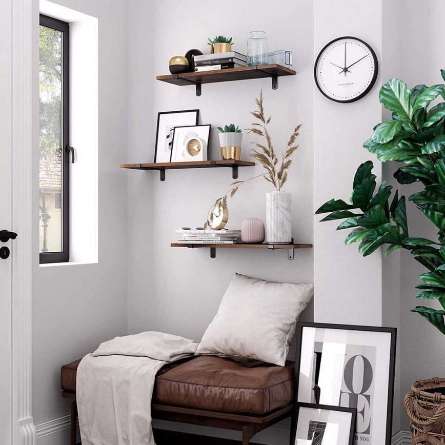 Set van 2 wandplanken SHELFY in bruin/zwart