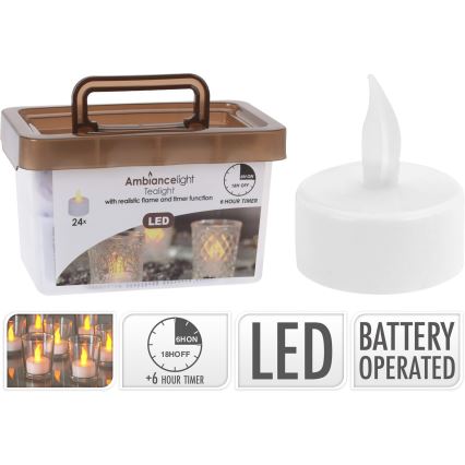Set van 24 LED-kerstkaarsjes, LED/1xCR2032, 3,8 cm, warm wit
