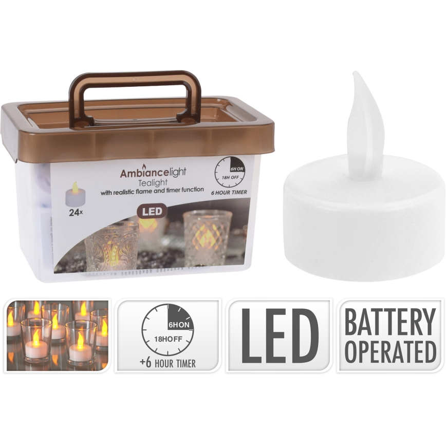 Set van 24 LED-kerstkaarsjes, LED/1xCR2032, 3,8 cm, warm wit
