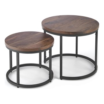 SET van 2x Salontafel OREO Ø 43/53 cm zwart/notenhout