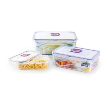 Set van 3 bewaardozen voor levensmiddelen LOCK blauw/transparant