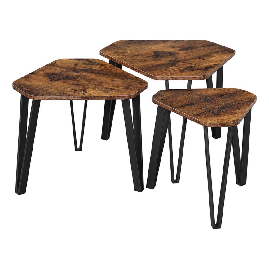 Set van 3 bijzettafels ELDUR bruin/zwart