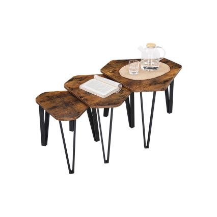 Set van 3 bijzettafels ELDUR bruin/zwart