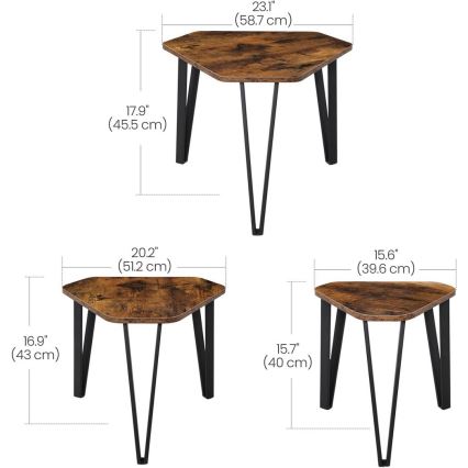 Set van 3 bijzettafels ELDUR bruin/zwart