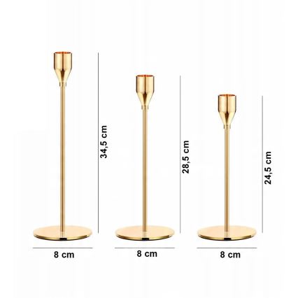 Set van 3 gouden kandelaars