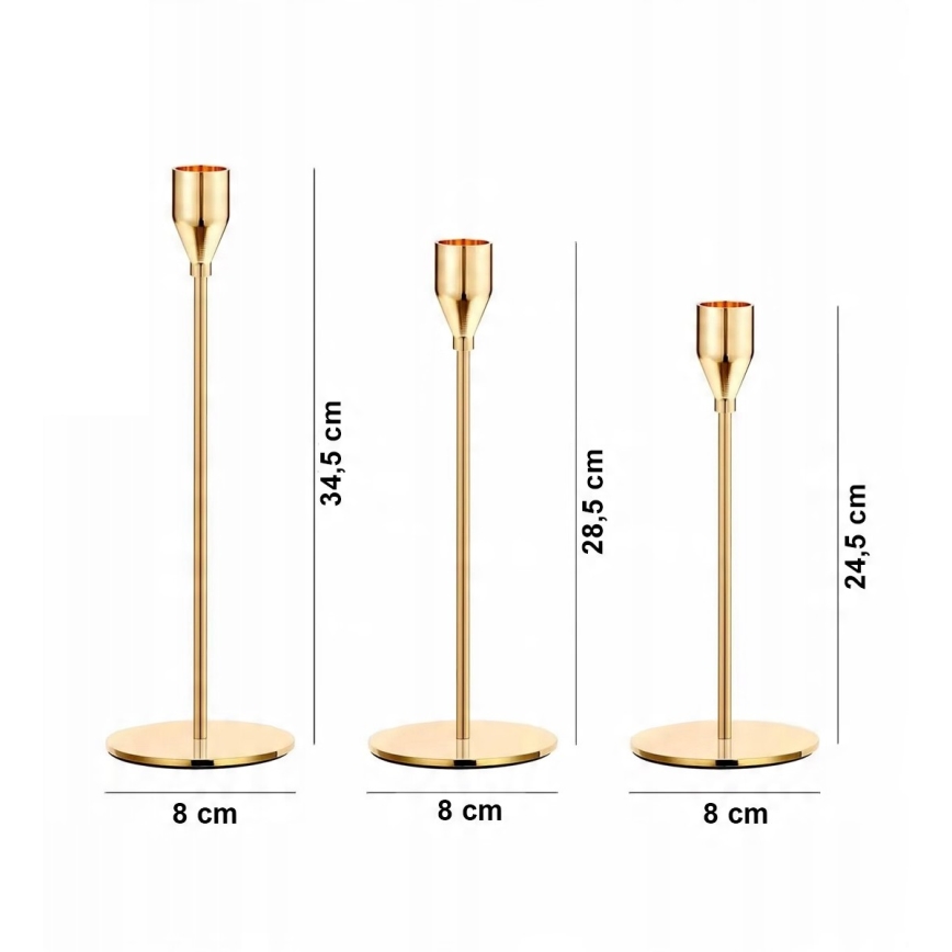 Set van 3 gouden kandelaars