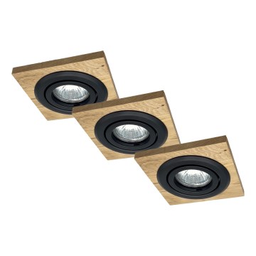 SET van 3 inbouwspots TOBBY, 1x GU10/20W/230V, 11,5x11,5 cm, eiken/zwart