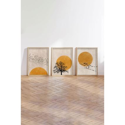 Set van 3 ingelijste prints 50 x 70 cm beige/oranje