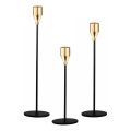Set van 3 kandelaars, zwart/goud