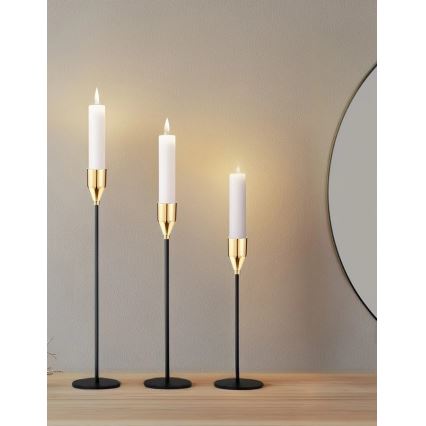Set van 3 kandelaars, zwart/goud