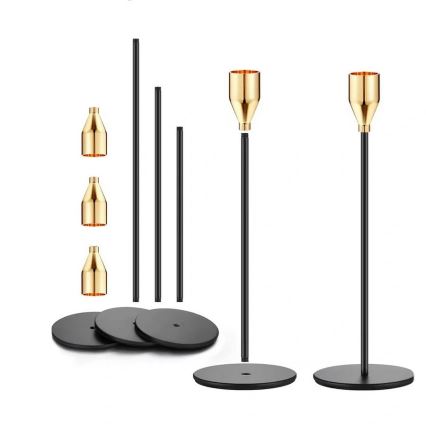 Set van 3 kandelaars, zwart/goud