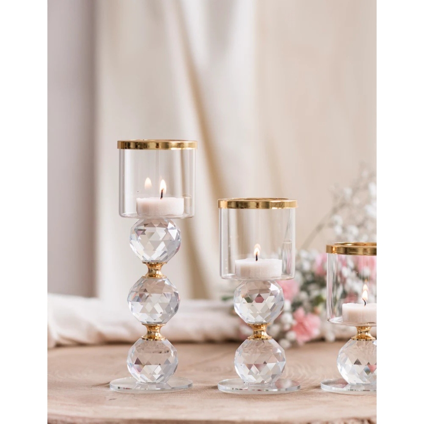 Set van 3 kandelaren, goud/helder