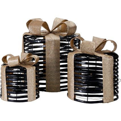 SET 3x LED kerstdecoratie 20xLED/2xAA + 30xLED/3xAA + 40xLED/3xAA warm wit cadeaus/zwart