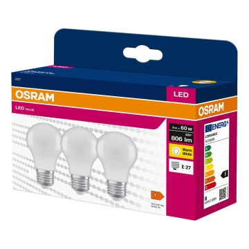 Set van 3 LED-lampen A60 E27/8W/230V 3000K - Osram