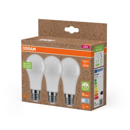 Set van 3 LED-lampen van gerecycled kunststof A100 E27/14W/230V 4000K - Osram