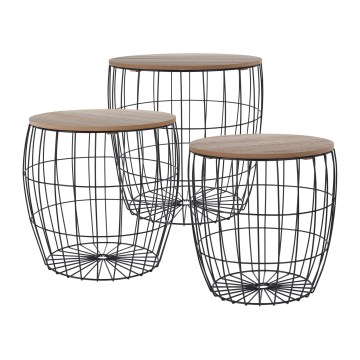 Set van 3 salontafels BRISO Ø 31/38/42,5 cm, bruin/zwart