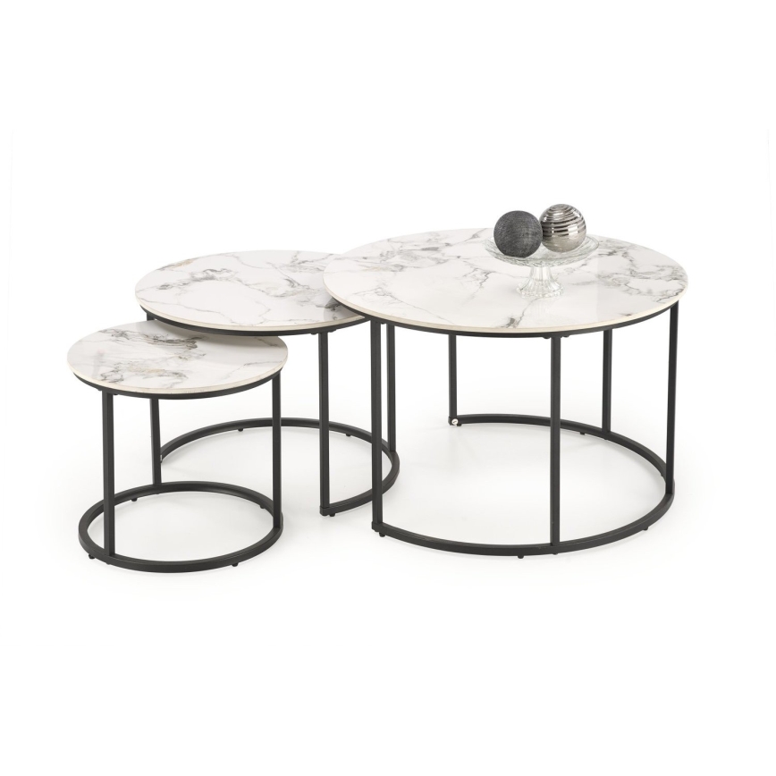 Set van 3 salontafels COMORO, wit/zwart