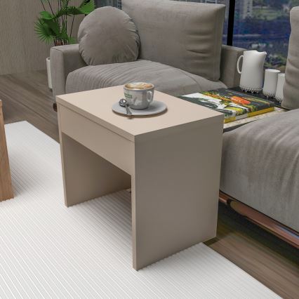 Set van 3 salontafels SOLIS 45/45/100 x 30/30/40 cm beige/sparrenhout