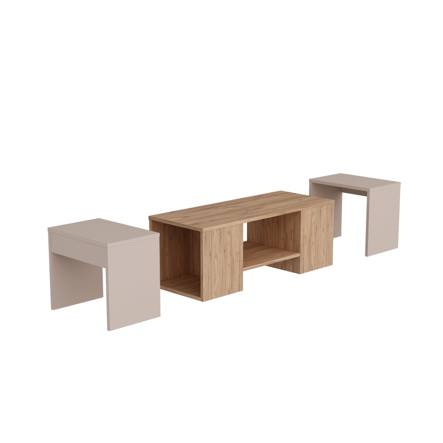 Set van 3 salontafels SOLIS 45/45/100 x 30/30/40 cm beige/sparrenhout